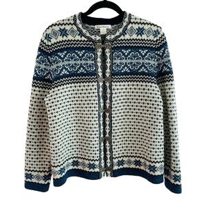 Stunning Vintage Susan Bristol Wool Nordic Sweater Size Medium Silver Clasps
